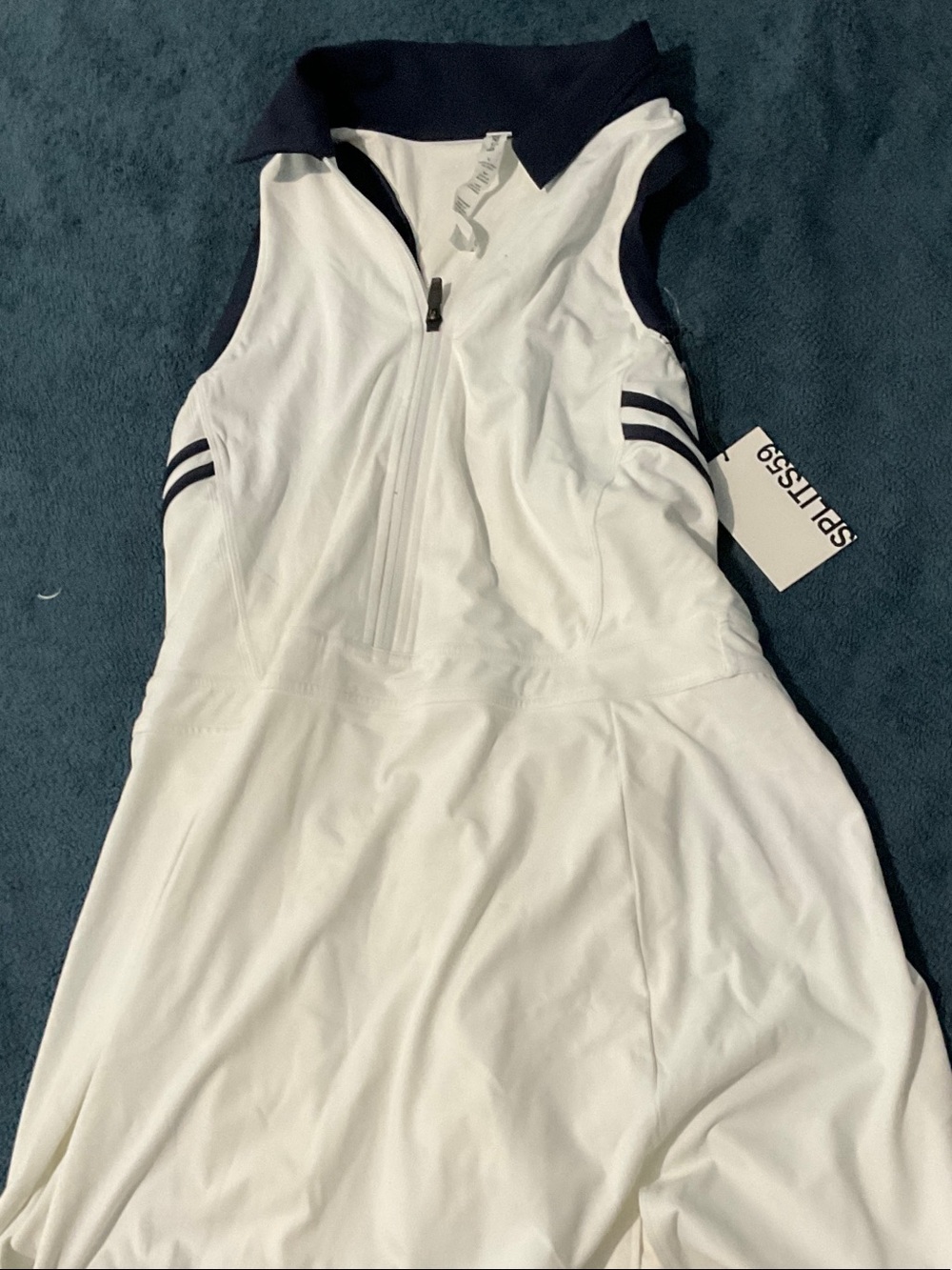 Splits59 White Sleeveless Athletic Jumpsuit with Navy Trim